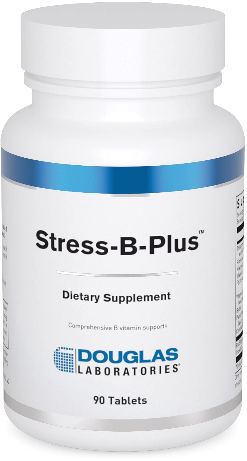 Douglas Laboratories Stress-B-Plus tablets on a clean surface supporting metabolism.