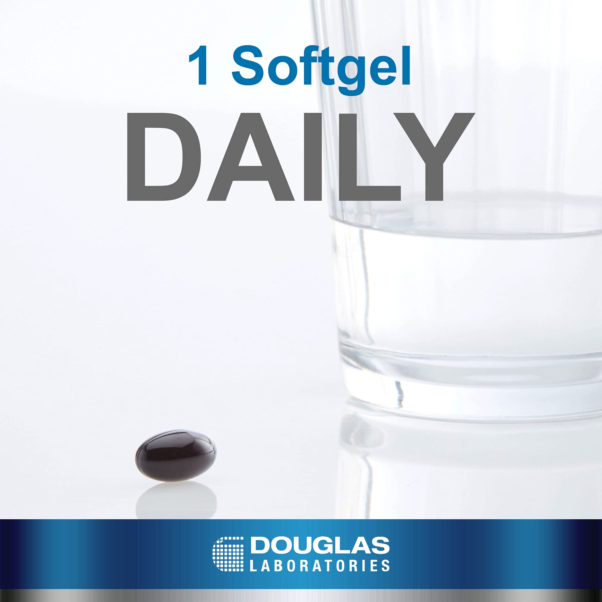 Douglas Laboratories Ubiquinol-QH label highlighting GMP quality and GMO-free commitment.