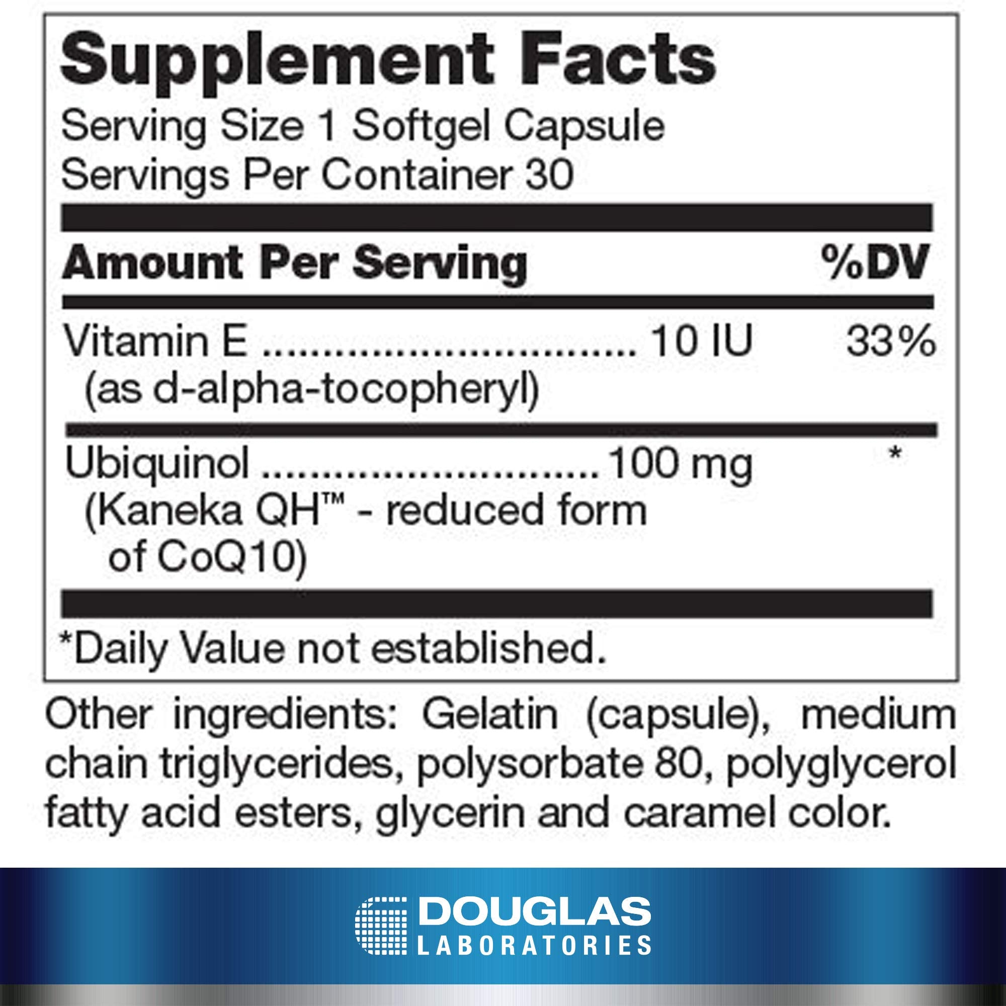 Douglas Laboratories Ubiquinol-QH softgels close-up for convenient daily cardiovascular wellness.