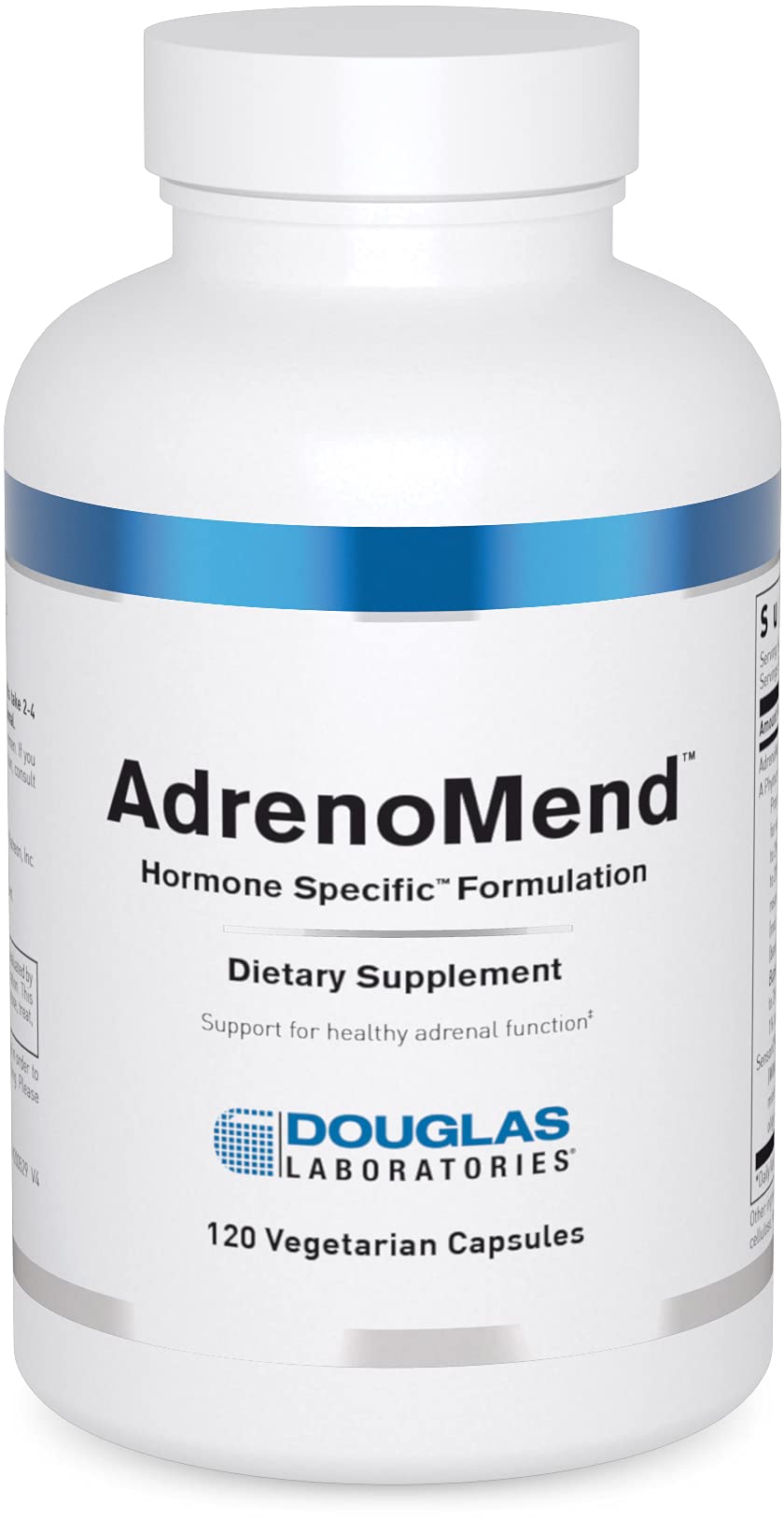 Douglas Laboratories AdrenoMend bottle front promoting adrenal support with adaptogenic blend.