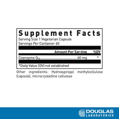 Douglas Laboratories CoQ10 capsules closeup highlighting compact supplement for mitochondrial energy.