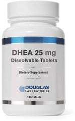 Douglas Laboratories DHEA 25 mg dissolvable tablets, front view, convenient daily support.