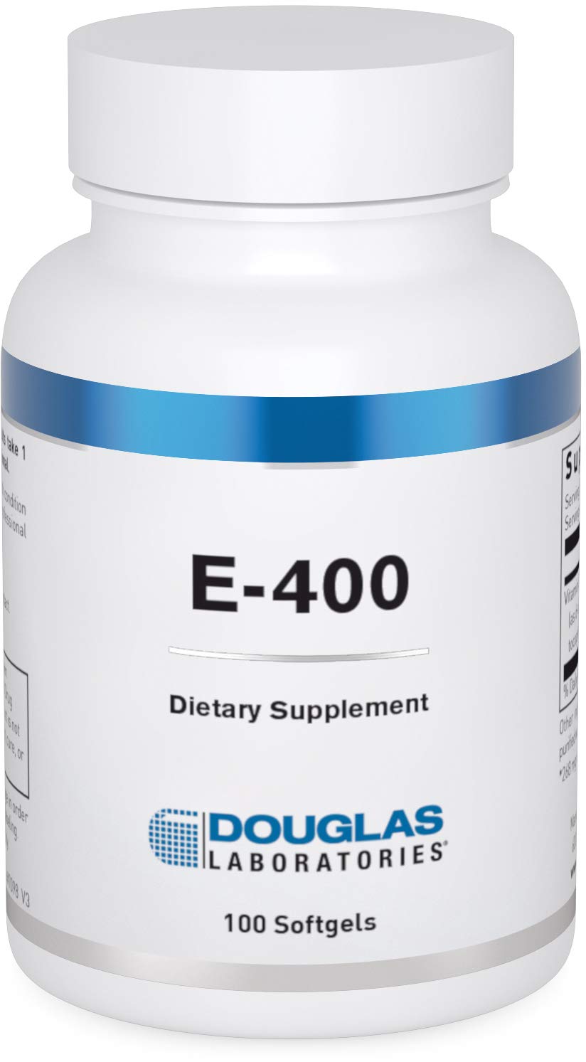 Douglas Laboratories E-400 bottle-front with capsules for daily antioxidant support.