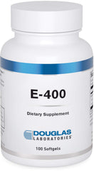 Douglas Laboratories E-400 bottle-front with capsules for daily antioxidant support.