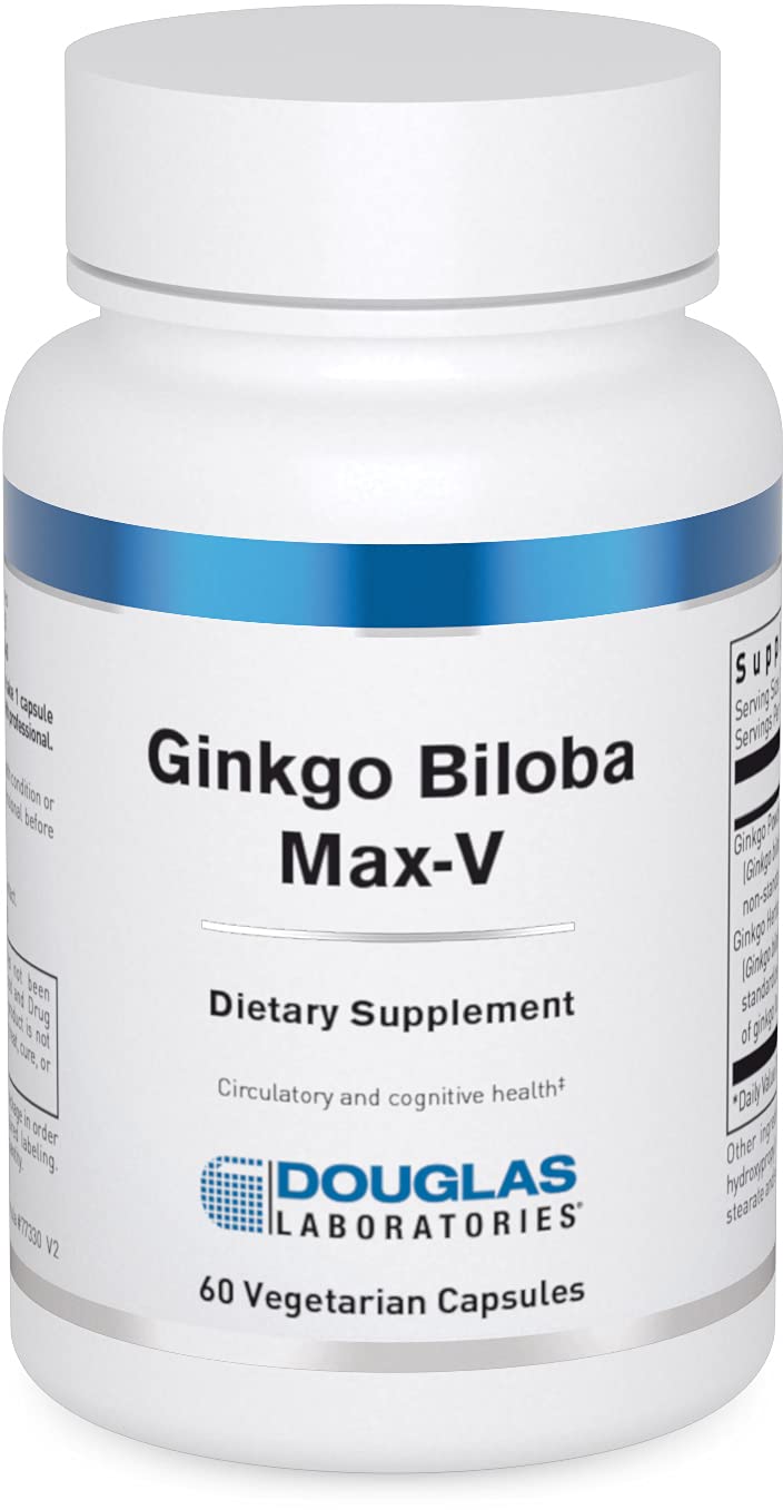Douglas Laboratories Ginkgo Biloba Max-V bottle showing 60 capsules for circulation support