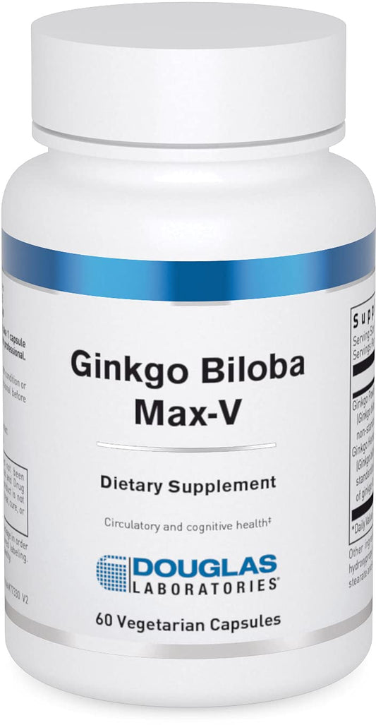 Douglas Laboratories Ginkgo Biloba Max-V bottle showing 60 capsules for circulation support