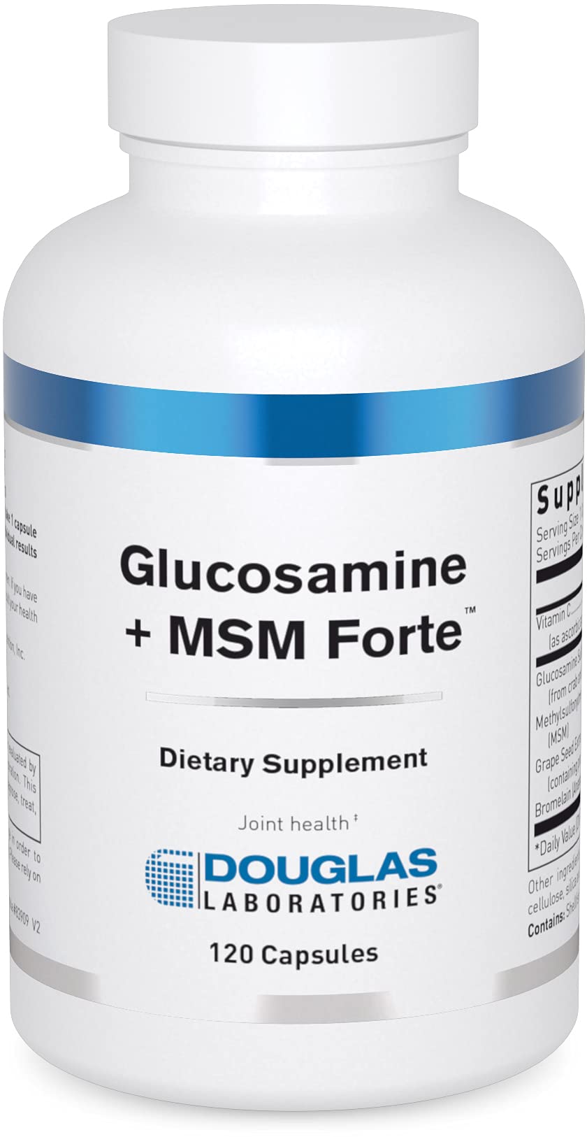 Douglas Laboratories Glucosamine MSM Forte bottle front highlights potential joint support