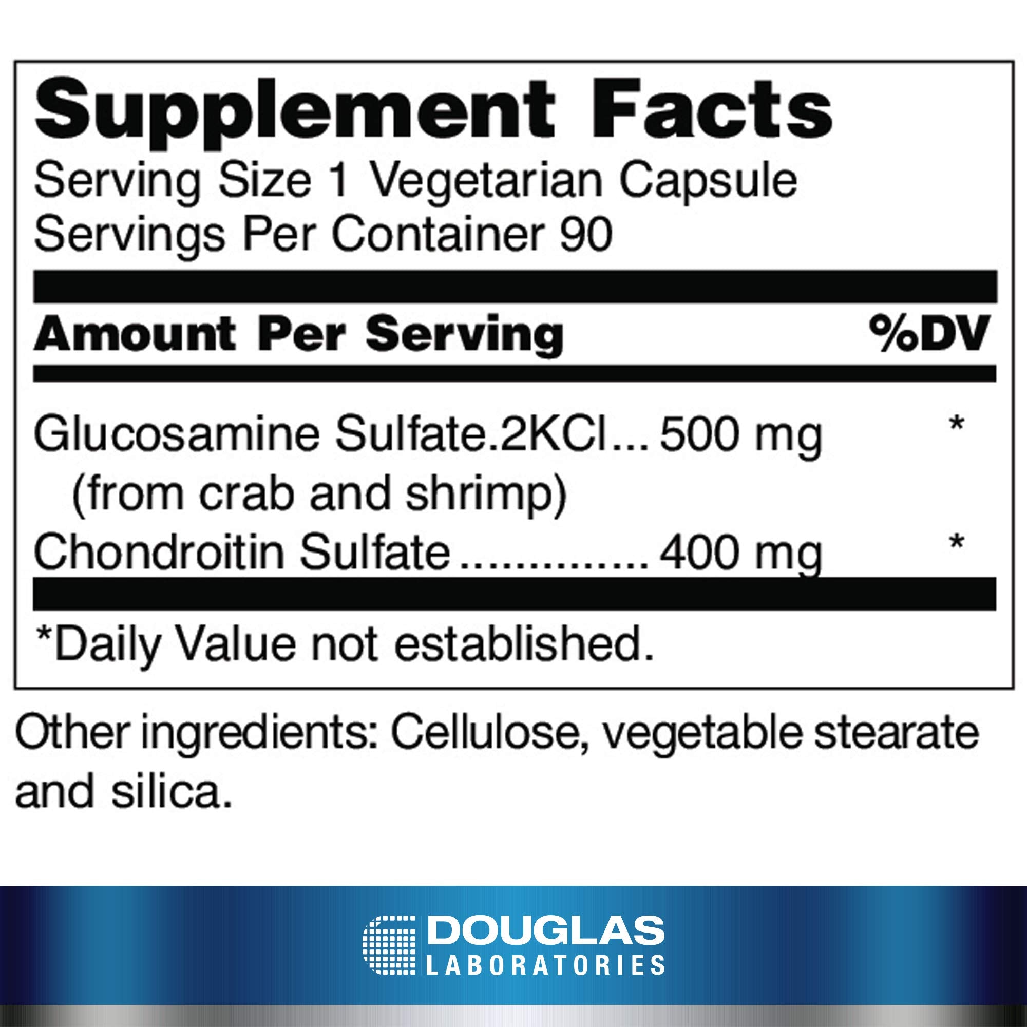 Douglas Laboratories Glucosamine Plus Extra Strength bottle back label detailing ingredients
