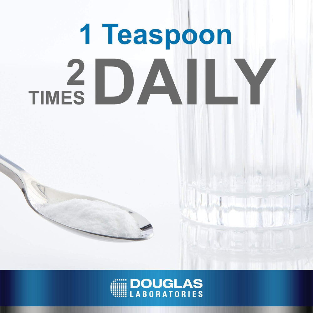 Close-up of Douglas Laboratories L-Glutamine Powder texture for gut health.