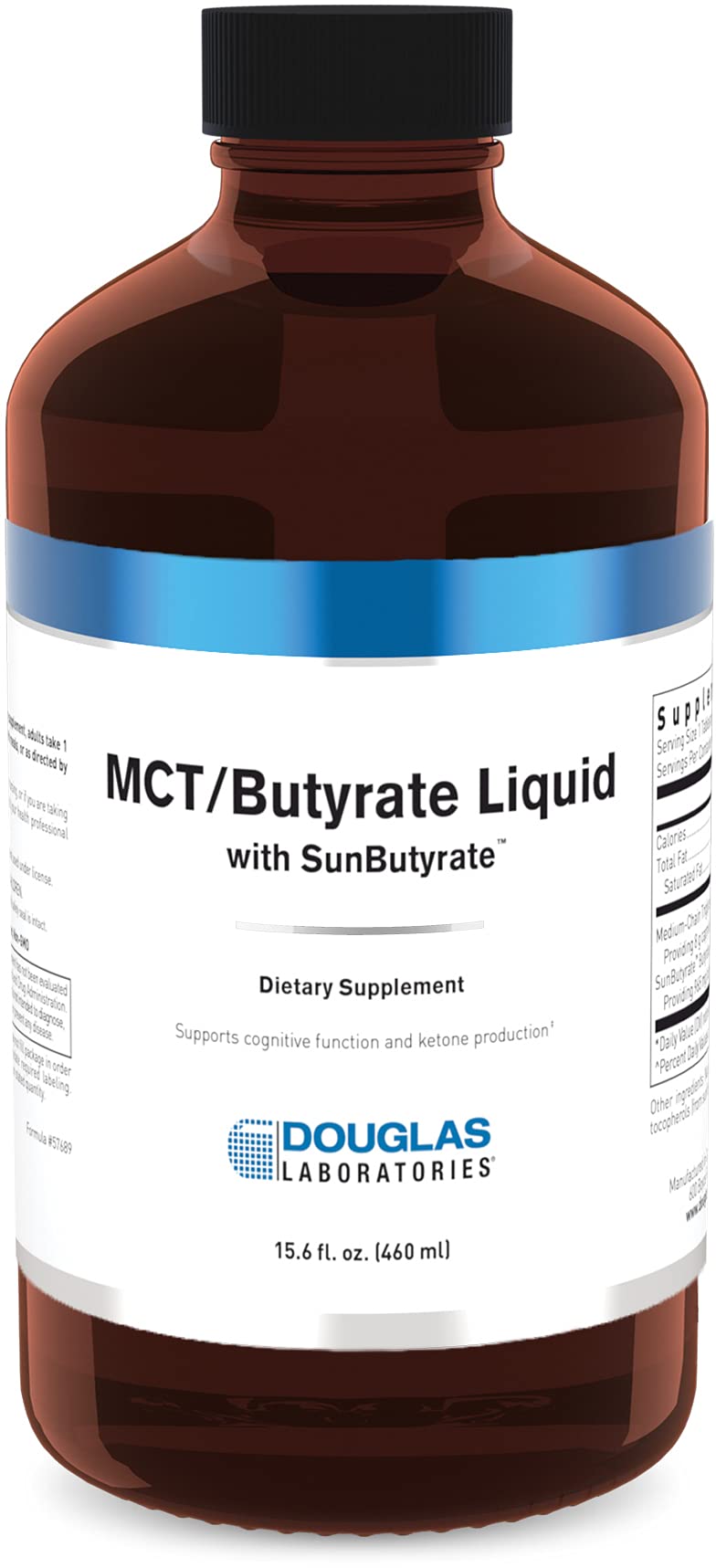Douglas Laboratories MCT/Butyrate Liquid bottle with lemon vanilla flavor for easy daily energy support.