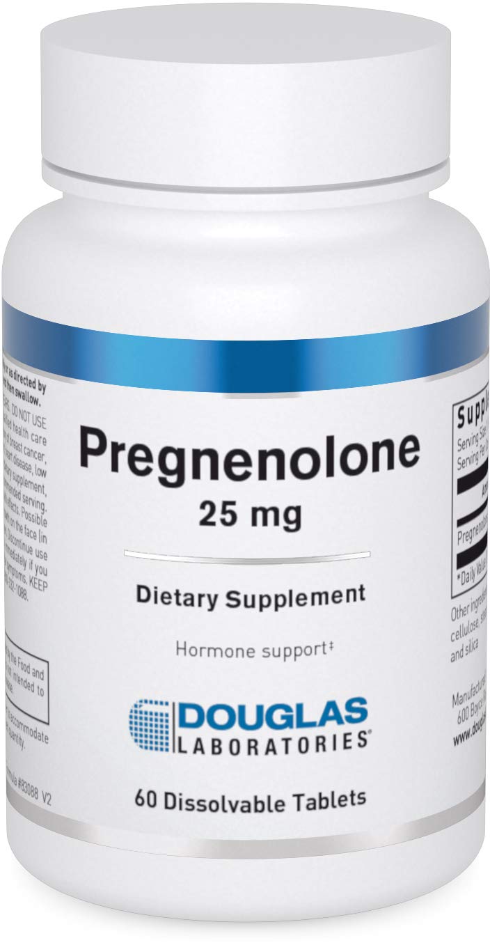 Douglas Laboratories Pregnenolone 25 mg tablets front view for daily hormone balance.