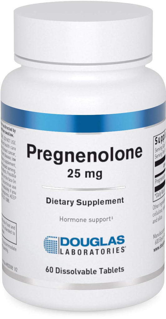 Douglas Laboratories Pregnenolone 25 mg tablets front view for daily hormone balance.