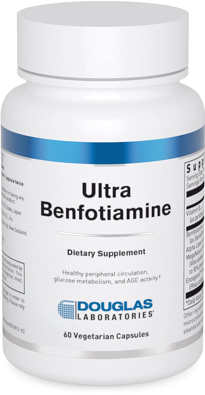 Douglas Laboratories Ultra Benfotiamine bottle close-up highlighting circulation support.