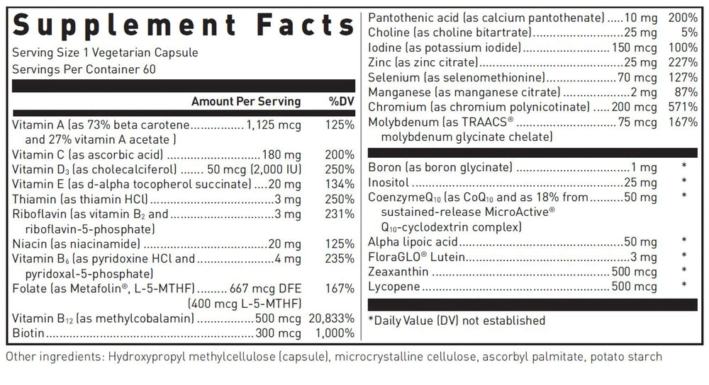 Douglas Laboratories Ultra Preventive 1 Daily bottle side view showing dosage for daily energy support.