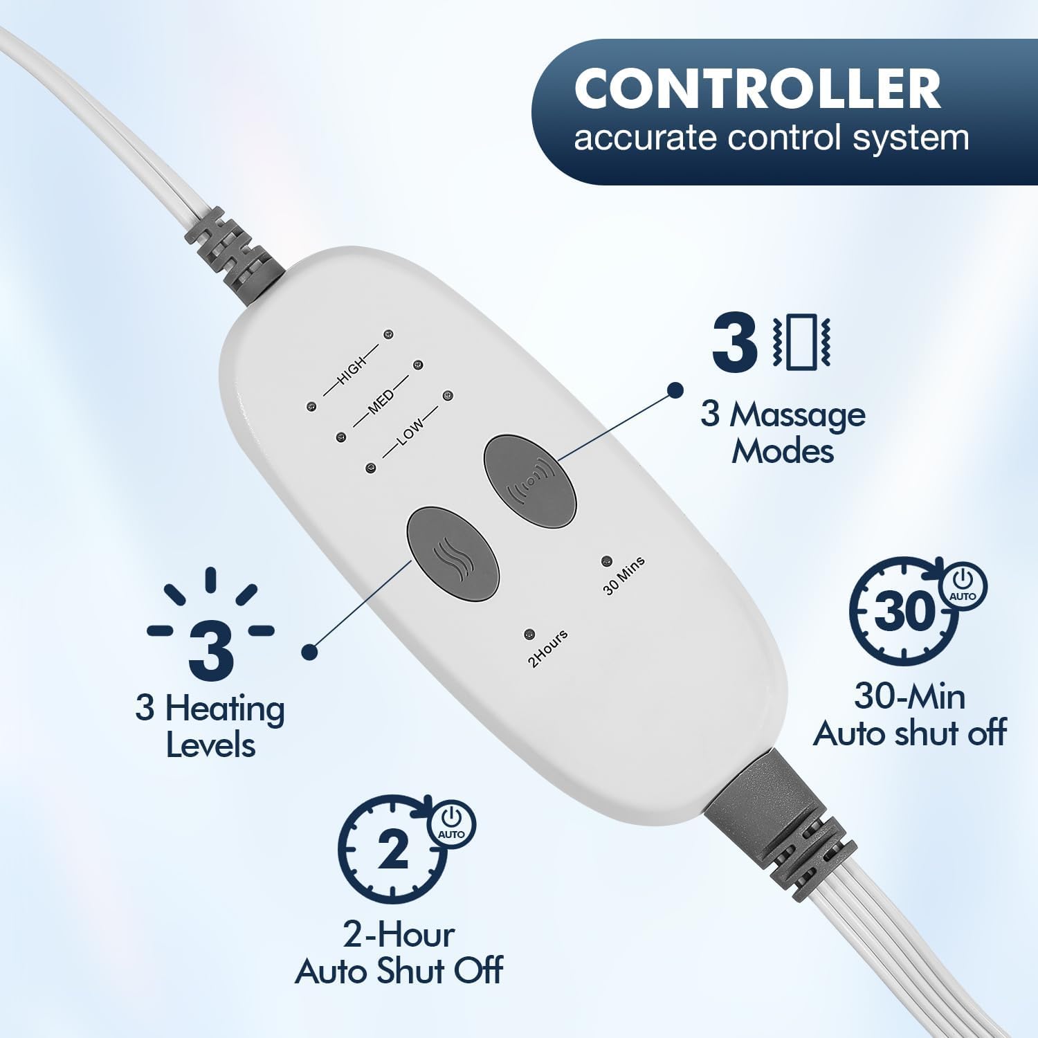 Dowin pad offers three heat levels and three vibration modes.