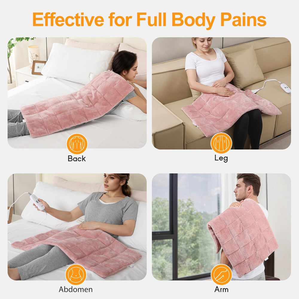 Dowin glass-beads weighted design conforms to the body for even heat distribution.