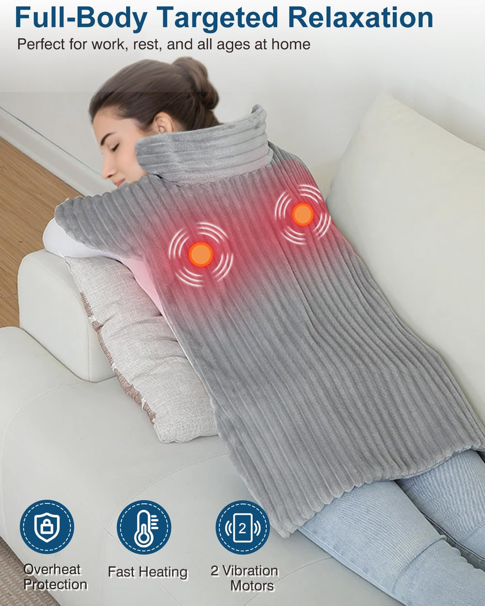 Dowin massaging heating pad heat settings provide customizable warmth.
