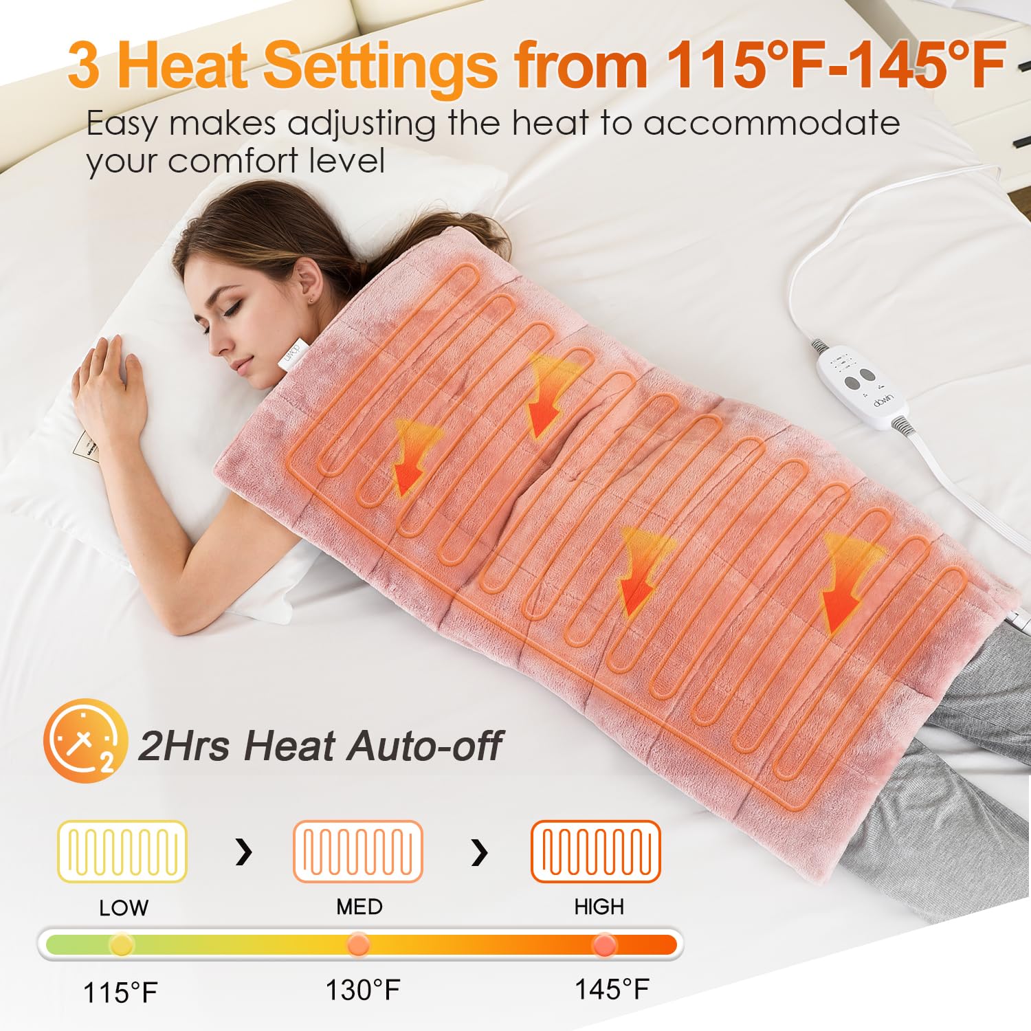 Dowin offers three heat settings from 115 to 145 degrees Fahrenheit.
