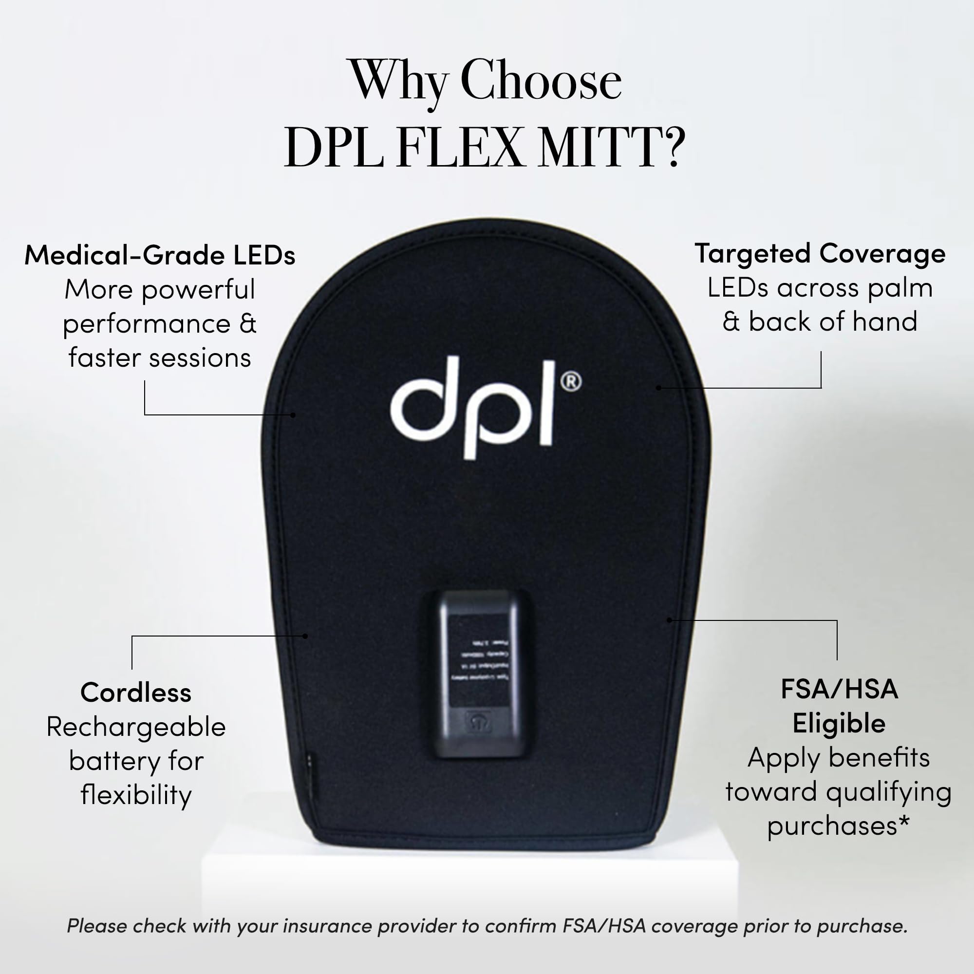 dpl Flex Mitt LED coverage highlights 660nm and 880nm wavelengths for targeted relief