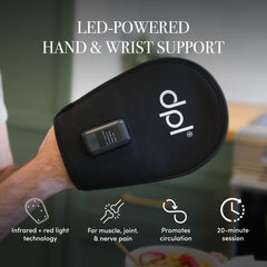 dpl Flex Mitt on hand illustrates convenient, cordless therapy you can use anywhere