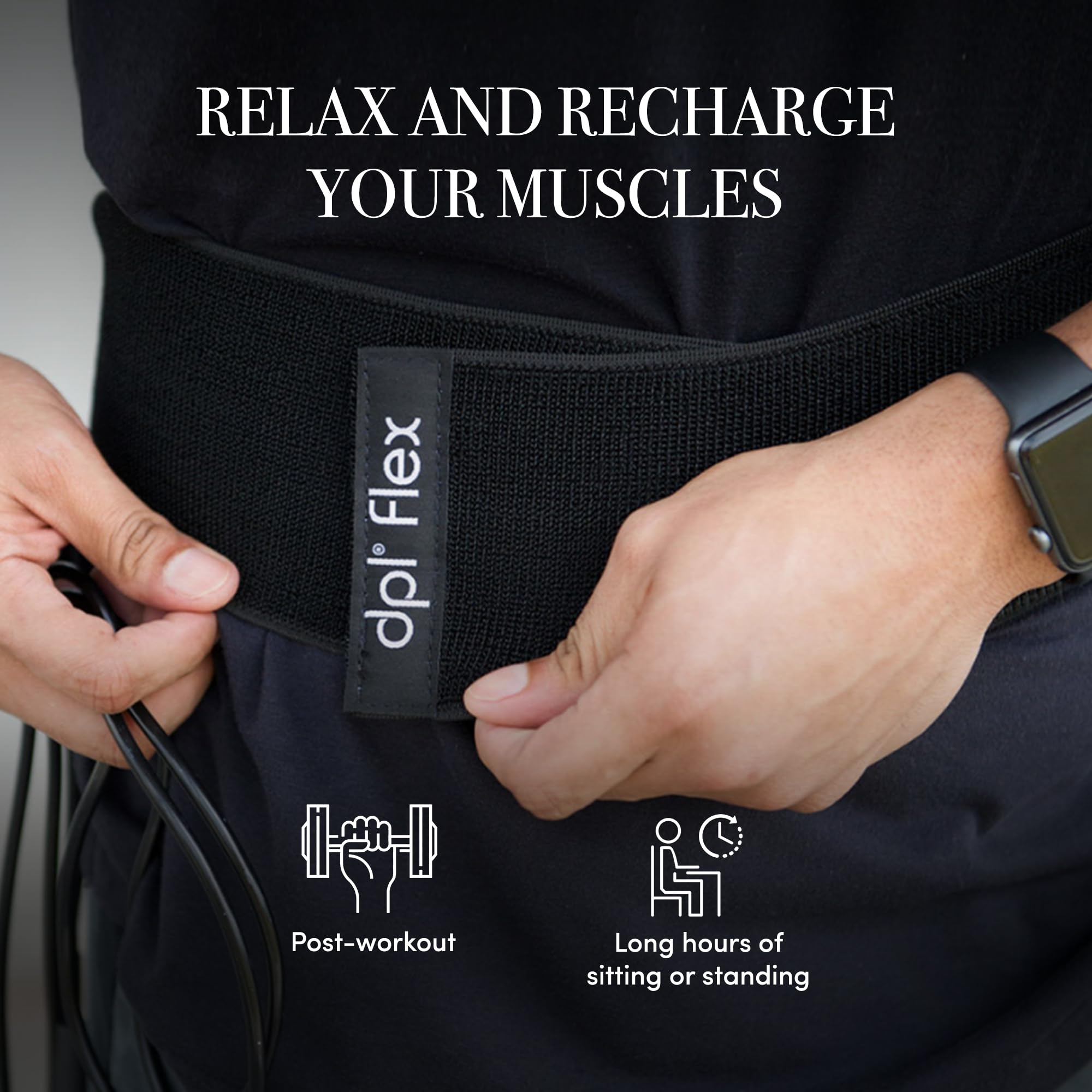 dpl Flex Pad secured on shoulders for gentle warming and improved comfort