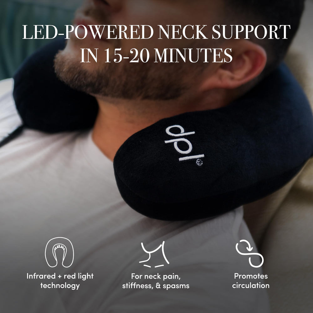 DPL neck pillow USB port detail for portable relaxation on the go.