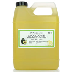 Dr Adorable Avocado Oil bottle close-up showing pure, unrefined formula for skin and hair.
