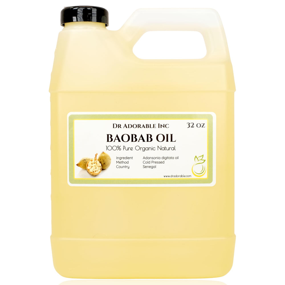 Dr Adorable Baobab Oil bottle close-up, pure organic formula for skin and hair