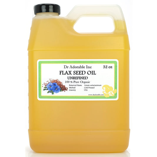 Dr Adorable flax seed oil bottle pouring for skin nourishment.