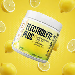 Dr. Ashley Wellness Electrolyte Plus bottle close-up highlighting gluten-free features.