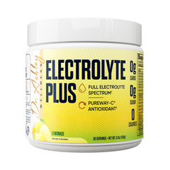 Dr. Ashley Wellness Electrolyte Plus lemonade powder tub for refreshing hydration.