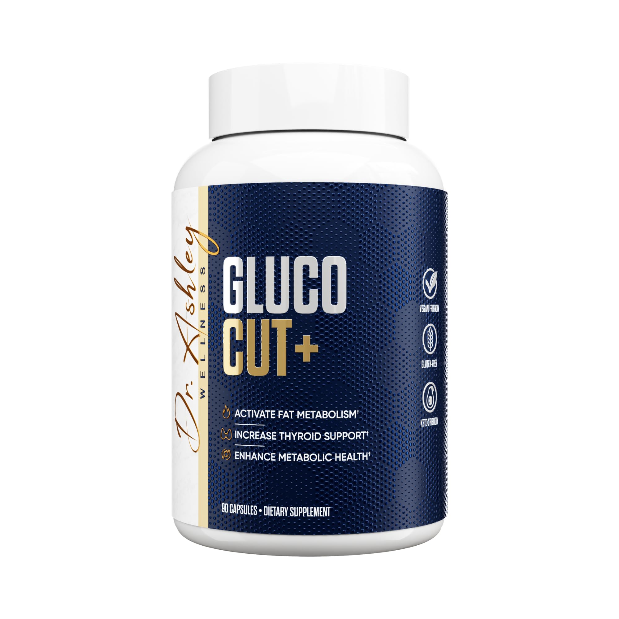 Dr. Ashley Wellness GlucoCut+ bottle for daily metabolic support.