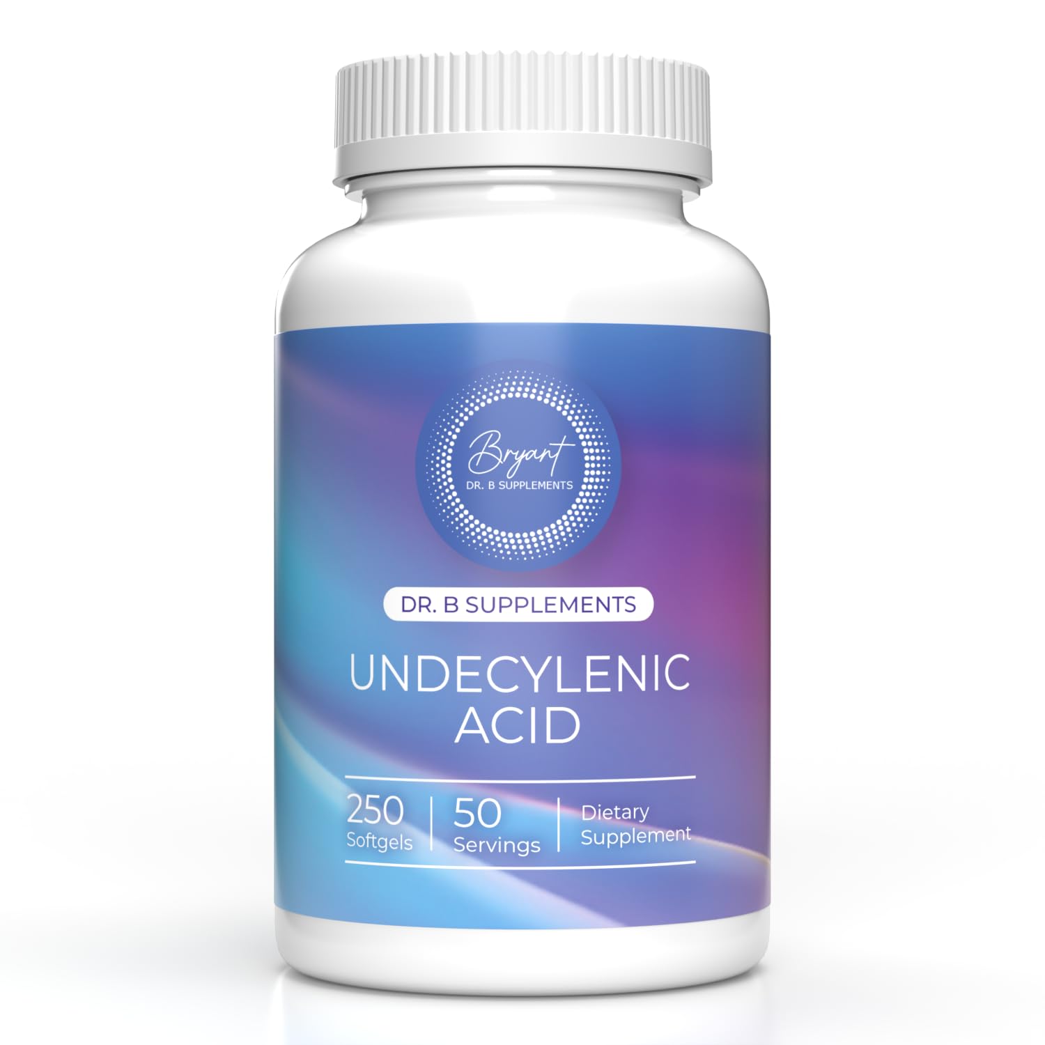 Dr B Supplements undecylenic acid bottle with 250 mg potency for gut balance.