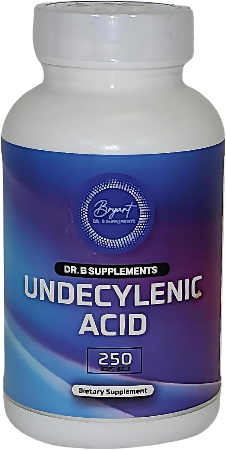 Front label of Dr B Supplements undecylenic acid highlights key ingredients.