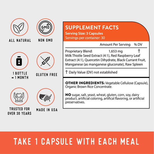 Dr. Barry's Hiatal Health bottle pour, convenient daily use after meals.