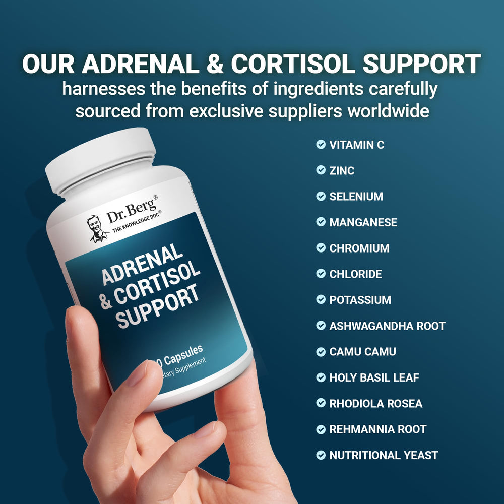 Dr. Berg Adrenal & Cortisol Capsules with Vitamin C and minerals emphasis.
