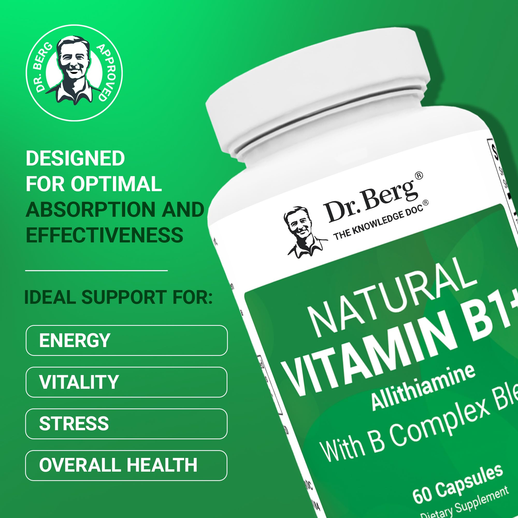 Dr. Berg B1 B6 B12 Complex capsules show complete B vitamin blend for daily support.