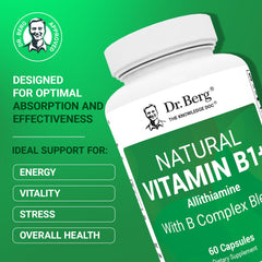 Dr. Berg B1 B6 B12 Complex capsules show complete B vitamin blend for daily support.