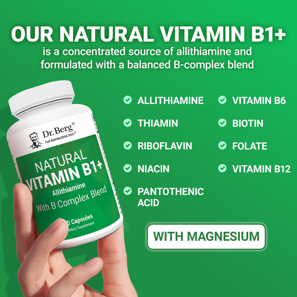Closeup of Dr. Berg label highlights product name and key benefits.