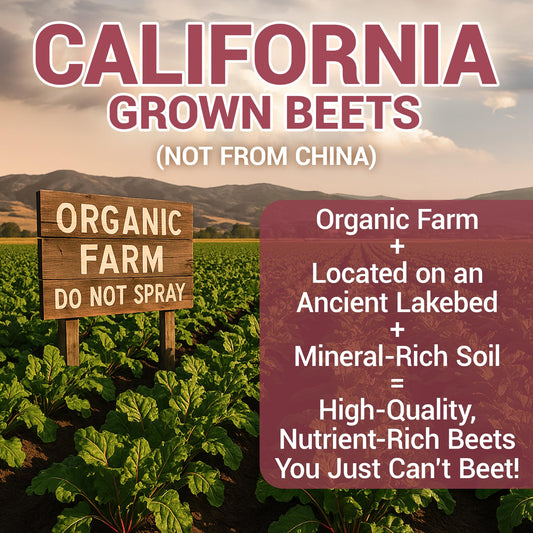 Dr. Berg beet powder label and seal indicating organic quality