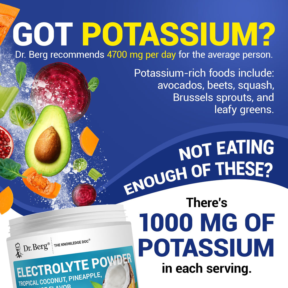 Electrolyte powder delivering 1000 mg potassium for active hydration