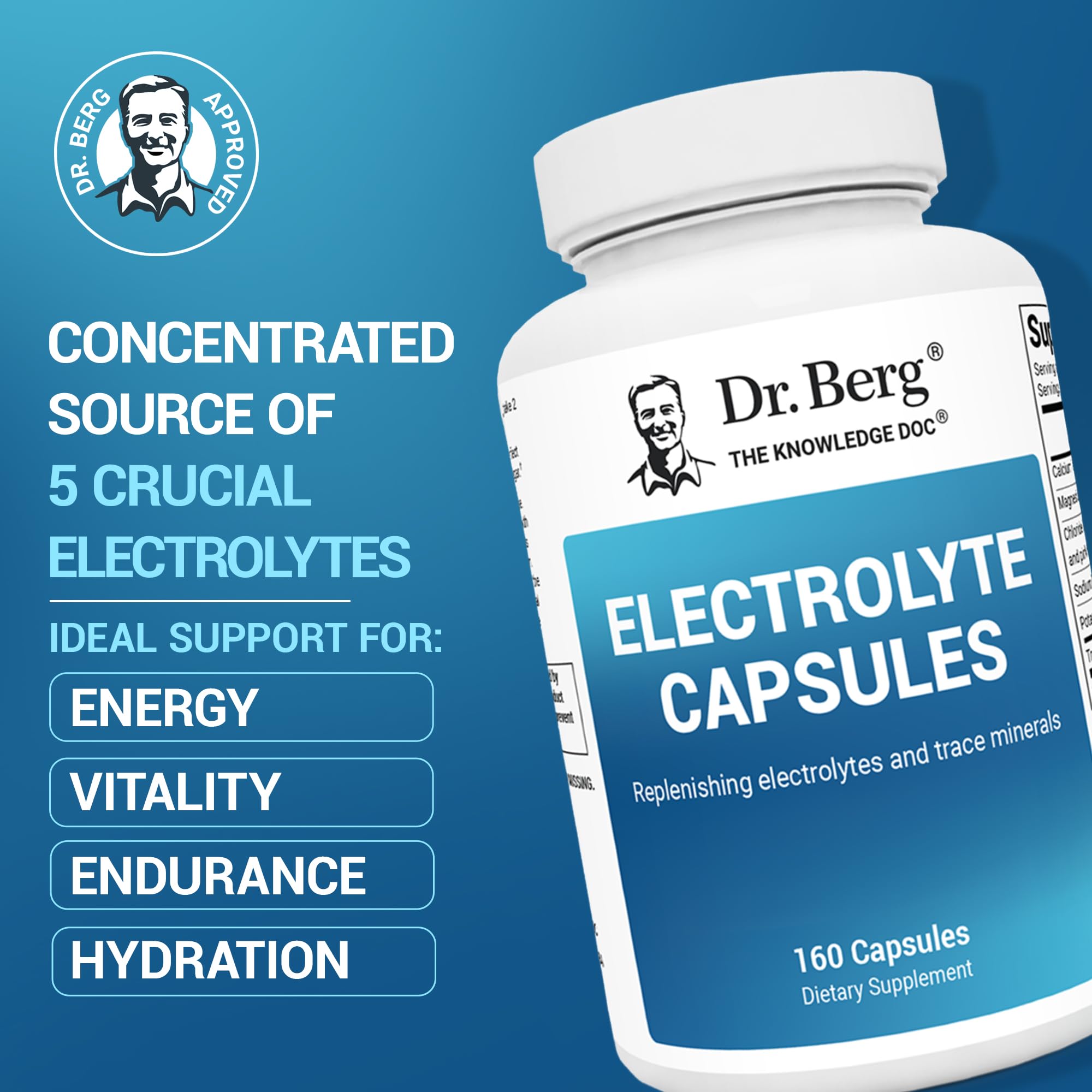 Dr. Berg Electrolyte Capsules keto-friendly label indicating sugar-free hydration
