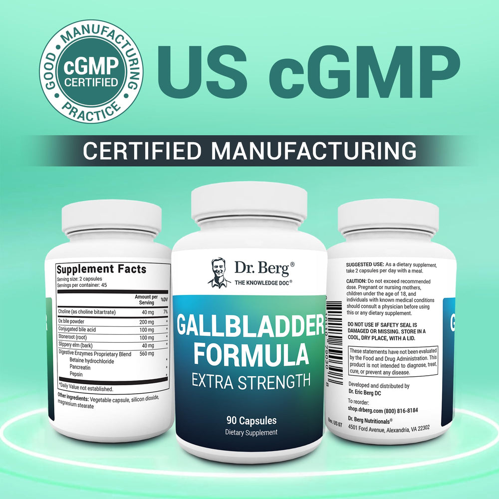 Dr. Berg Gallbladder Formula manufactured in a US GMP-certified facility