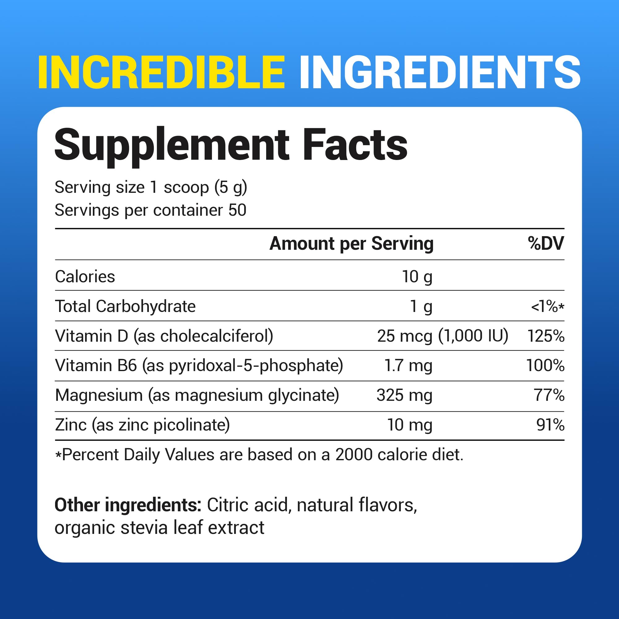 Dr. Berg Magnesium Glycinate Powder closeup on label showing flavor and servings.