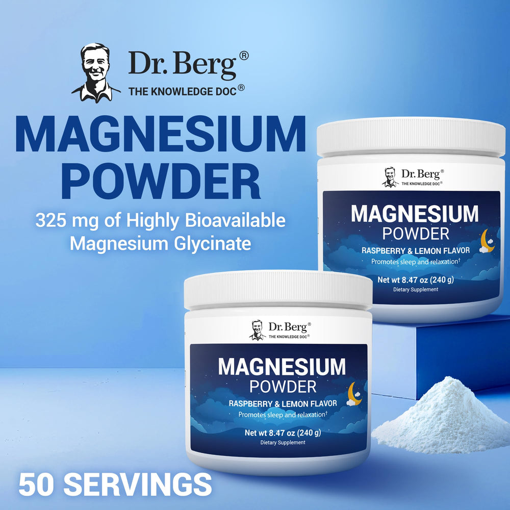 Dr. Berg Magnesium Glycinate Powder dissolves in hot water for a bedtime ritual.