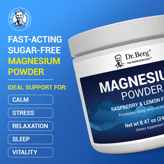 Dr. Berg Magnesium Glycinate Powder Raspberry Lemon in a glass mix ready to sip.