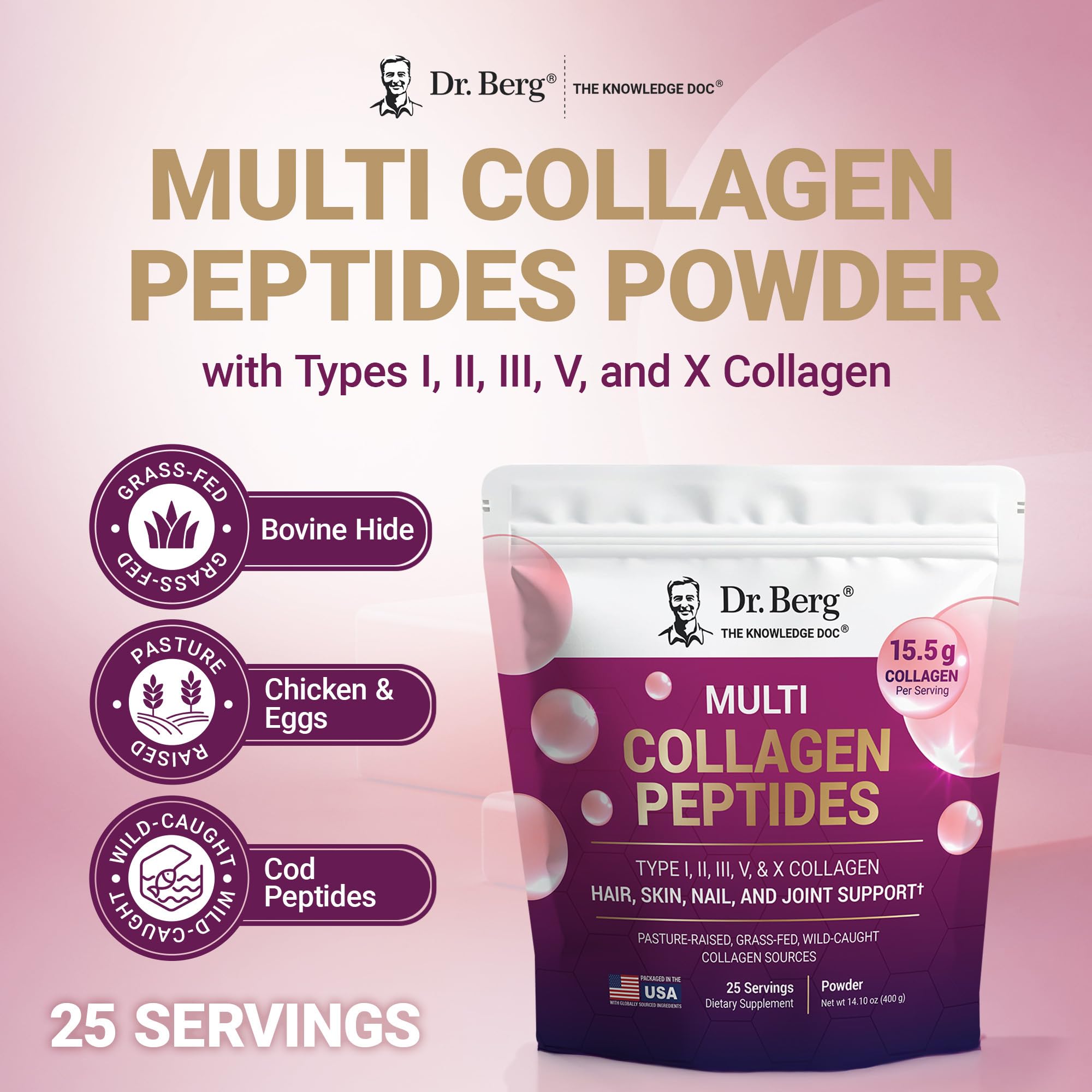 Dr. Berg Multi Collagen Powder smoothie mix adds protein to your daily smoothie.