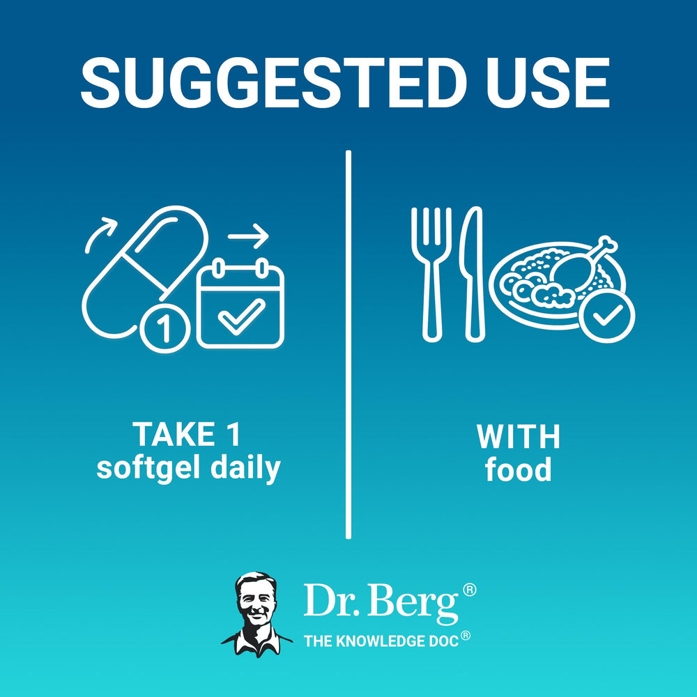 Nutrition facts panel visible on Dr. Berg Omega-3 bottle for dosing clarity.
