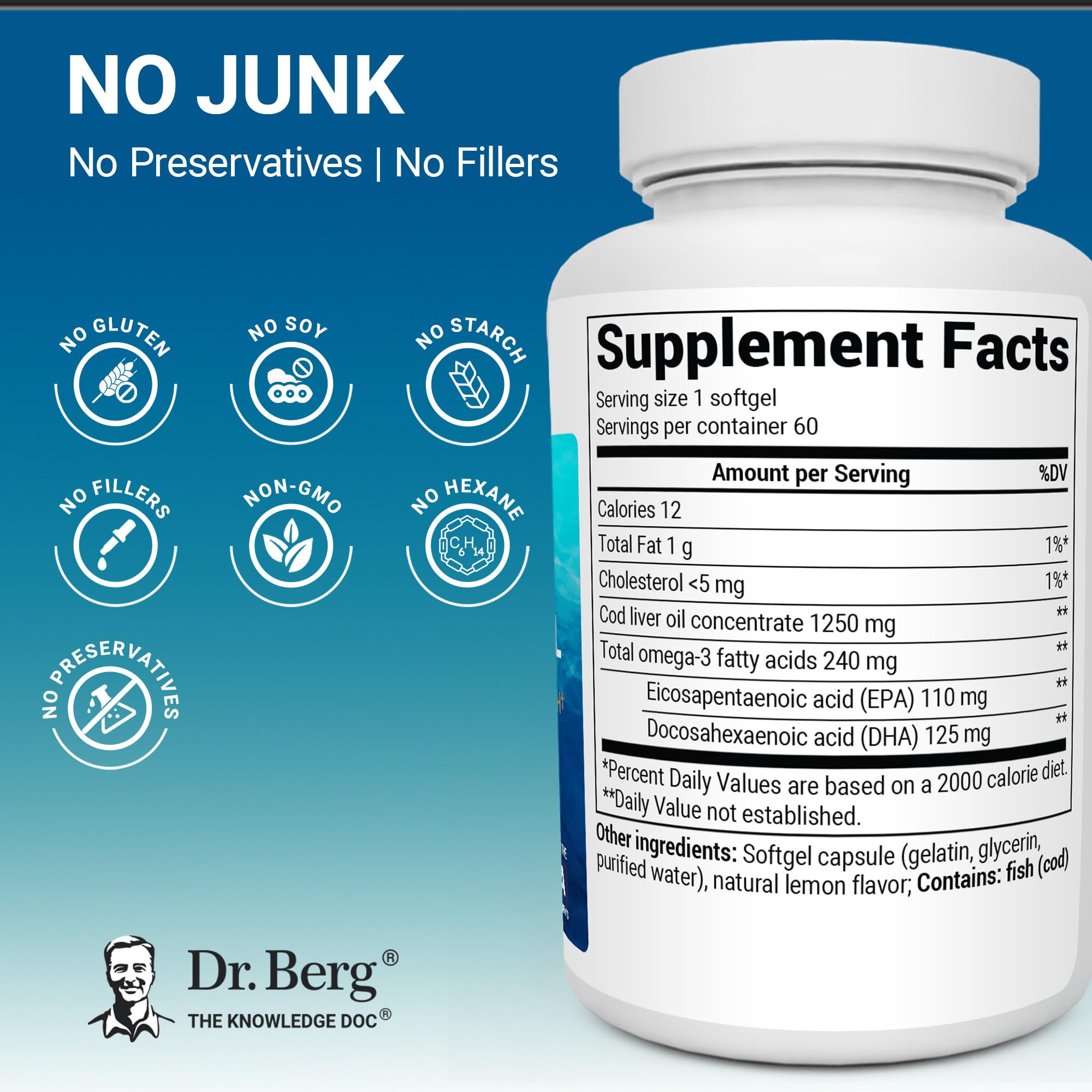 Lab testing badge showing four-time purity checks for Dr. Berg Omega-3.