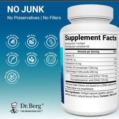 Lab testing badge showing four-time purity checks for Dr. Berg Omega-3.
